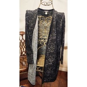 Chico's Black Silver Metallic Open Front Cardigan Duster Sweater